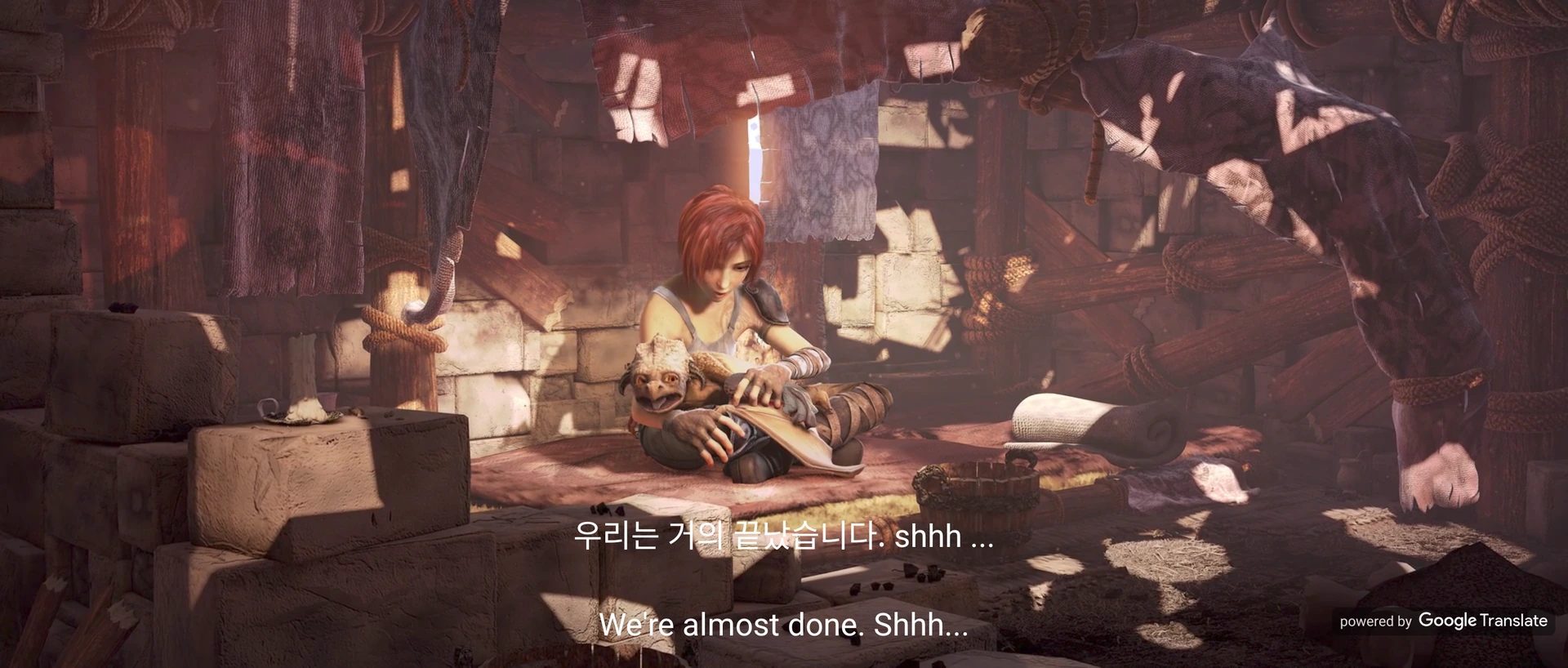 아기 드래곤 장면 — 「우리는 거의 끝났습니다. shhh ...」 + 「We're almost done. Shhh...」